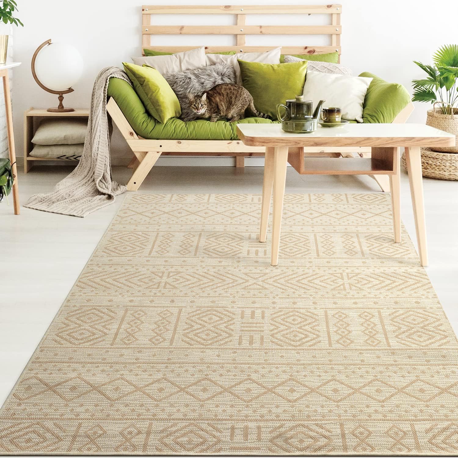 Antep Rugs Patio 5×7 – Alfombra bohemia del suroeste para exterioresinteriores (beige, 5 pies 3 pulgadas x 7 pies 6 pulgadas)