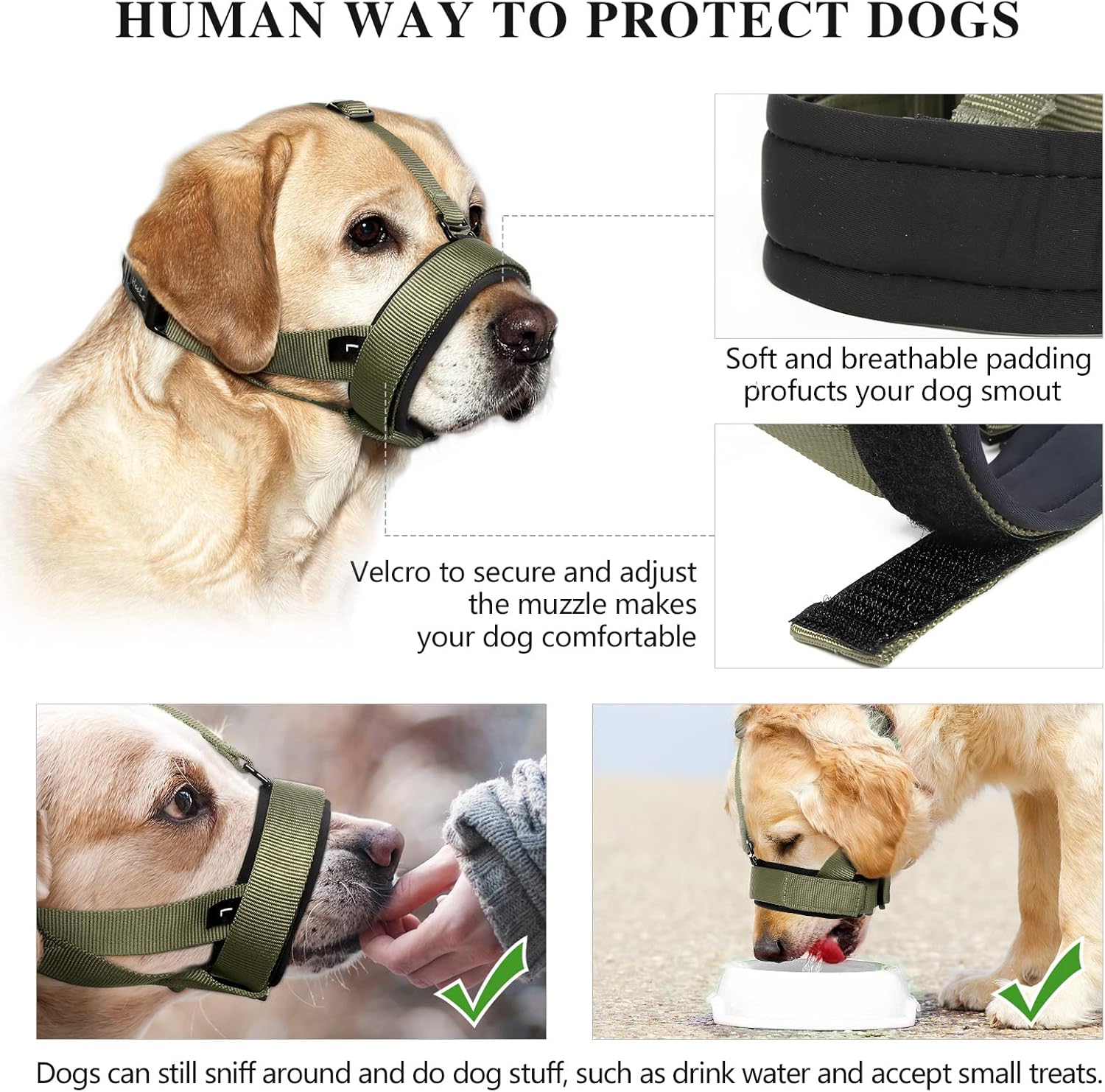 HEELE Bozal para perro de tamaño mediano y grande, para dejar de morder, ladrar y masticar, suave y transpirable, bebible con lazo ajustable, bozal