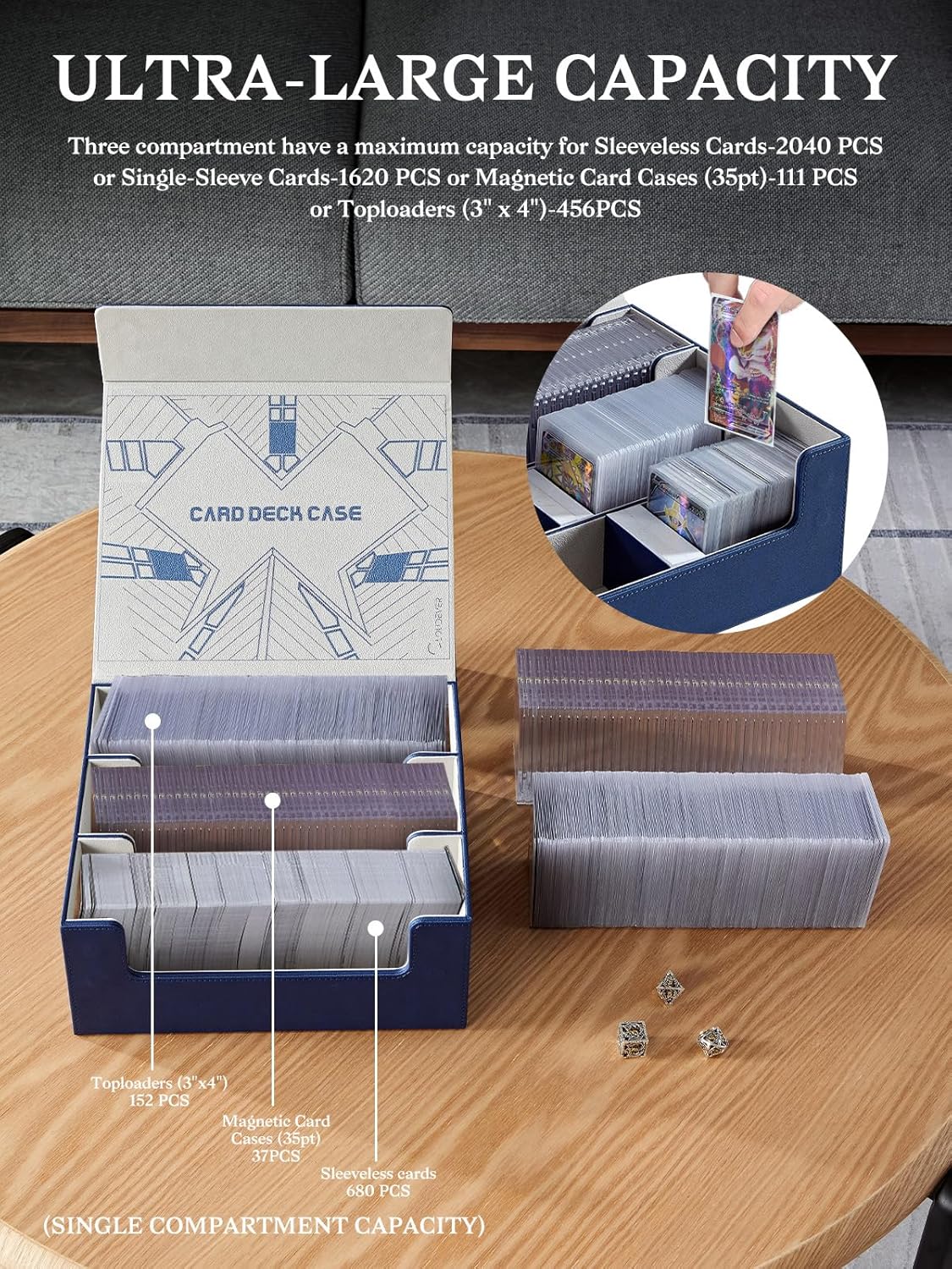 Toploader Cajas de almacenamiento de tarjetas, caja de almacenamiento de tarjetas coleccionables con cierre magnético, caja de cuero sintético para