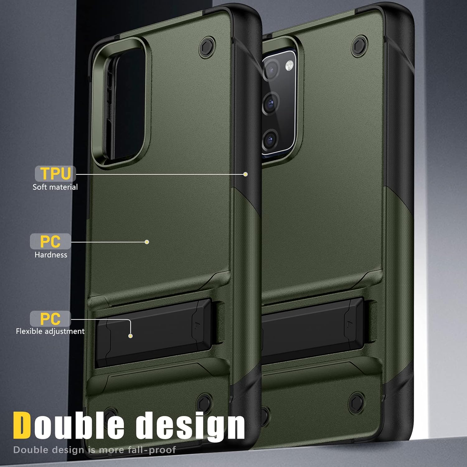 YmhxcY Funda para Galaxy S20 FE con soporte y 2 protectores de pantalla a prueba de explosiones + 2 protectores de lente, grado militar a prueba de