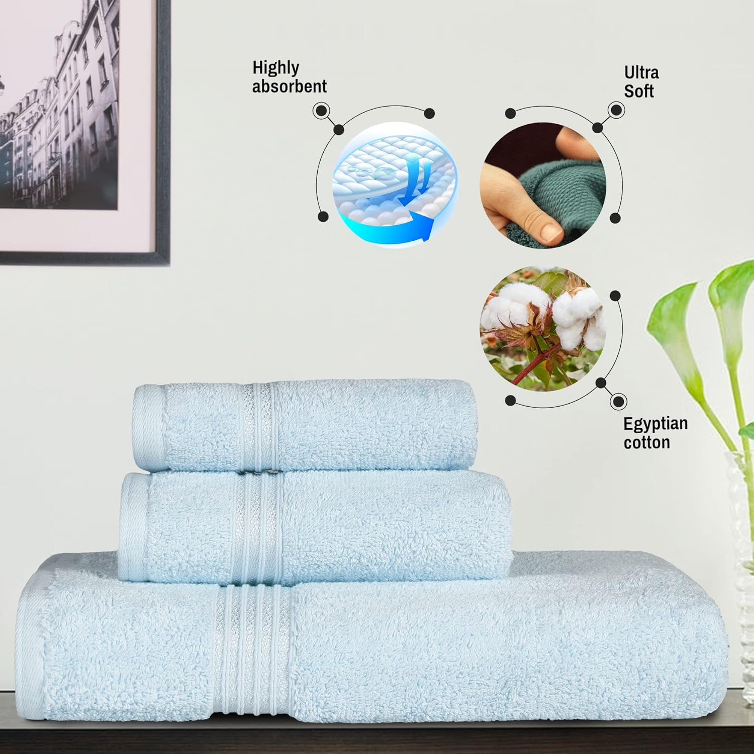 Superior Juego de toallas de algodón egipcio de 3 piezas, toallas básicas para baño, decoración del hogar, baño de invitados, ducha, apartamento,