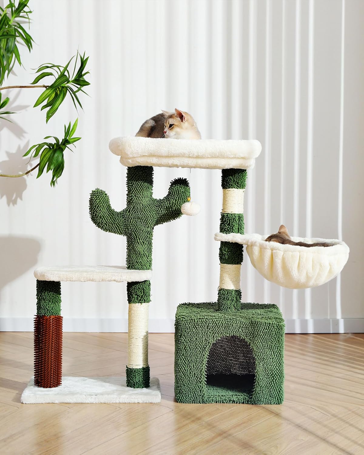Hoopet Árbol para gatos, torre de cactus de 32 pulgadas para gatos de interior con poste rascador de sisal, acogedor condominio, hamaca, cepillo de