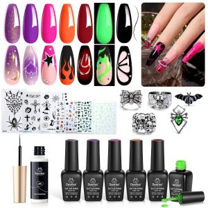 Beetles – Esmalte de uñas de gel de 6 colores, colección de hechizos de brujas con forro, calcomanías de uñas de gel y anillos brillantes, morado, Beetles – Esmalte de uñas de gel de 6 colores, colección de hechizos de brujas con forro, calcomanías de uñas de gel y anillos brillantes, morado,