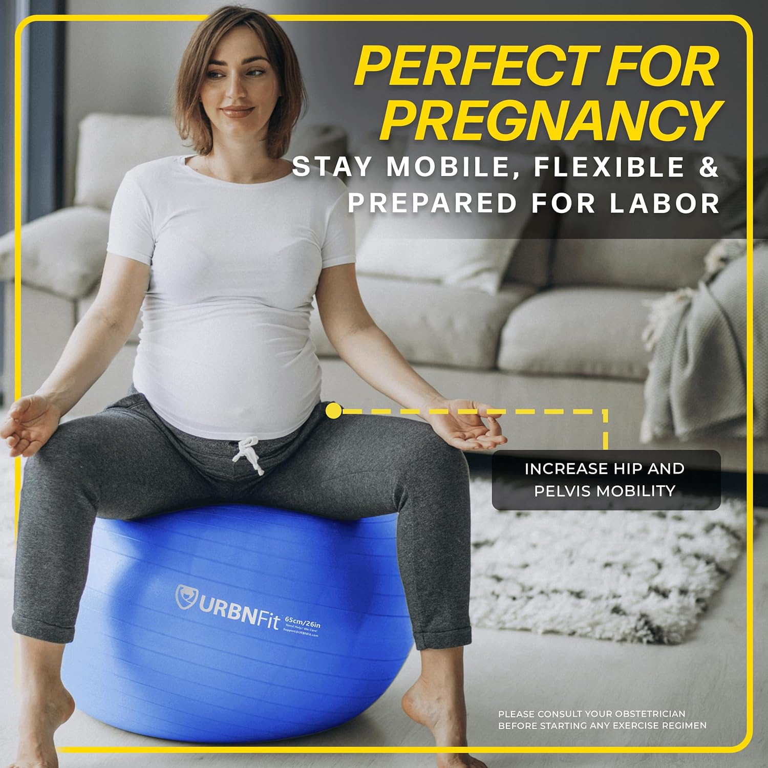 URBNFit – Pelota de ejercicio, entrenamiento y yoga en varios tamaños, pelota para embarazo y estabilidad, antiestallido, incluye bomba de inflado