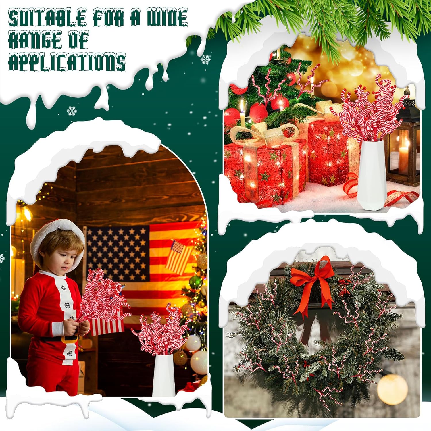 20 piezas de selecciones para árbol de Navidad, campanas de lana, recogida rizada de 14 pulgadas, decoración de árbol de Navidad, dulces, adornos de