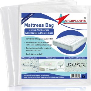 Bolsas de colchón para mudanzas tamaño Queen  Bolsa de almacenamiento de colchón resistente paquete de 2 Fundas de colchón impermeables de plástico Bolsas de colchón para mudanzas tamaño Queen  Bolsa de almacenamiento de colchón resistente paquete de 2 Fundas de colchón impermeables de plástico