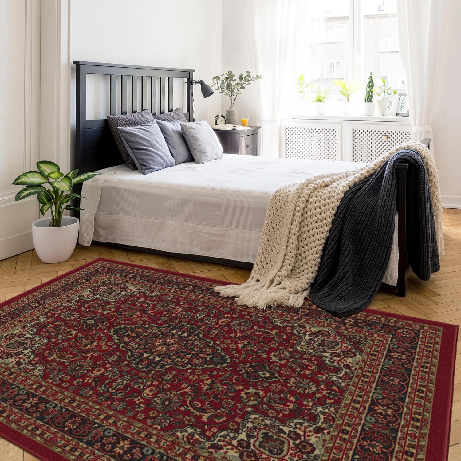 Ottomanson Ottohome Collection – Alfombra antideslizante de goma con diseño oriental, 5 x 7 pies, 5 x 6 pies 6 pulgadas, color rojo