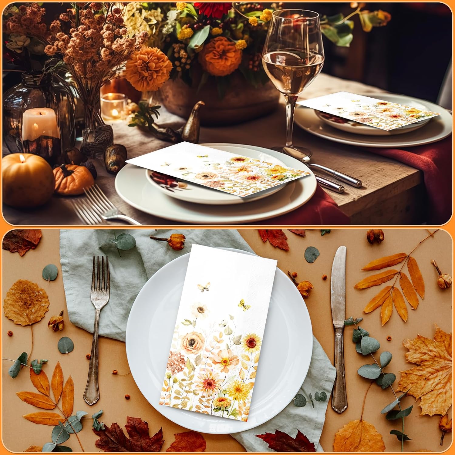 200 servilletas decorativas de otoño con diseño de agradecimiento para invitados, desechables, para otoño, floral, mariposas, de papel, para el