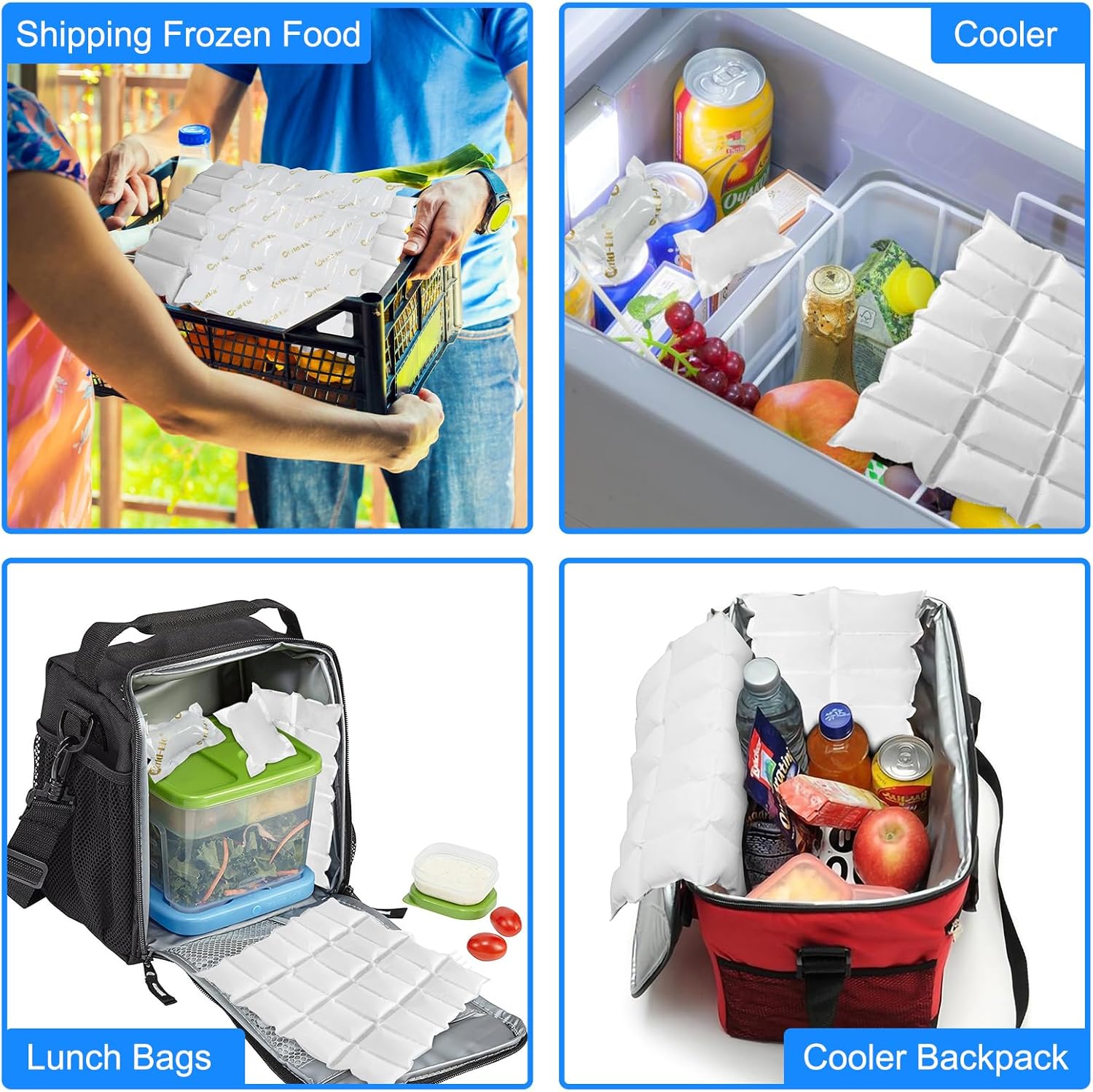 Paquetes de hielo seco para envío de alimentos congelados, paquetes de hielo flexibles para enfriador, paquete de congelador de gel reutilizable y