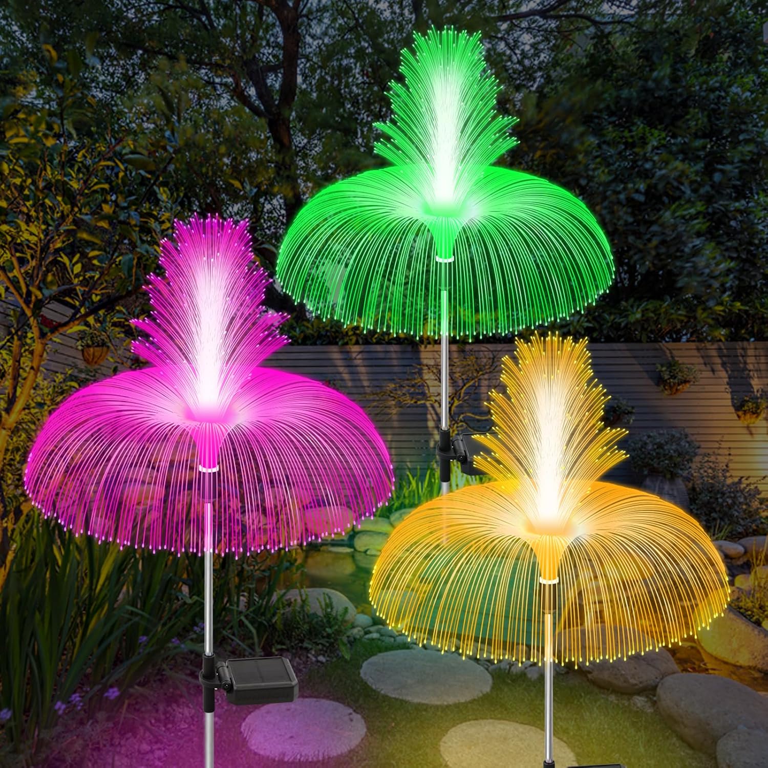 Luces solares de jardín para decoración exterior, 7 colores cambiantes, luces solares para patio para camino, pasarela, patio, fiesta, festival,