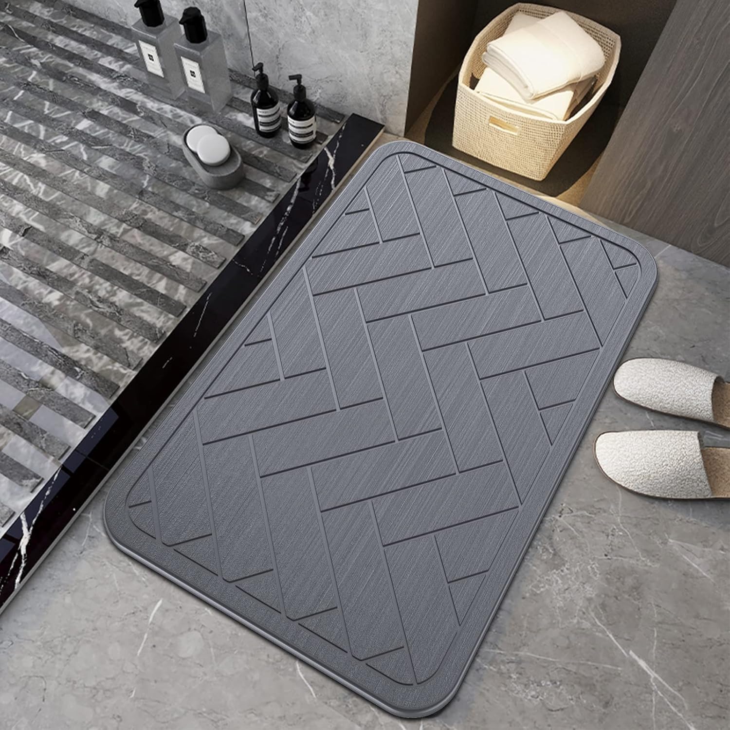 Tapetes de baño de tierra de diatomeas, secado rápido, súper absorbente, tapete de diatomita con antideslizante para suelo de baño, almohadilla