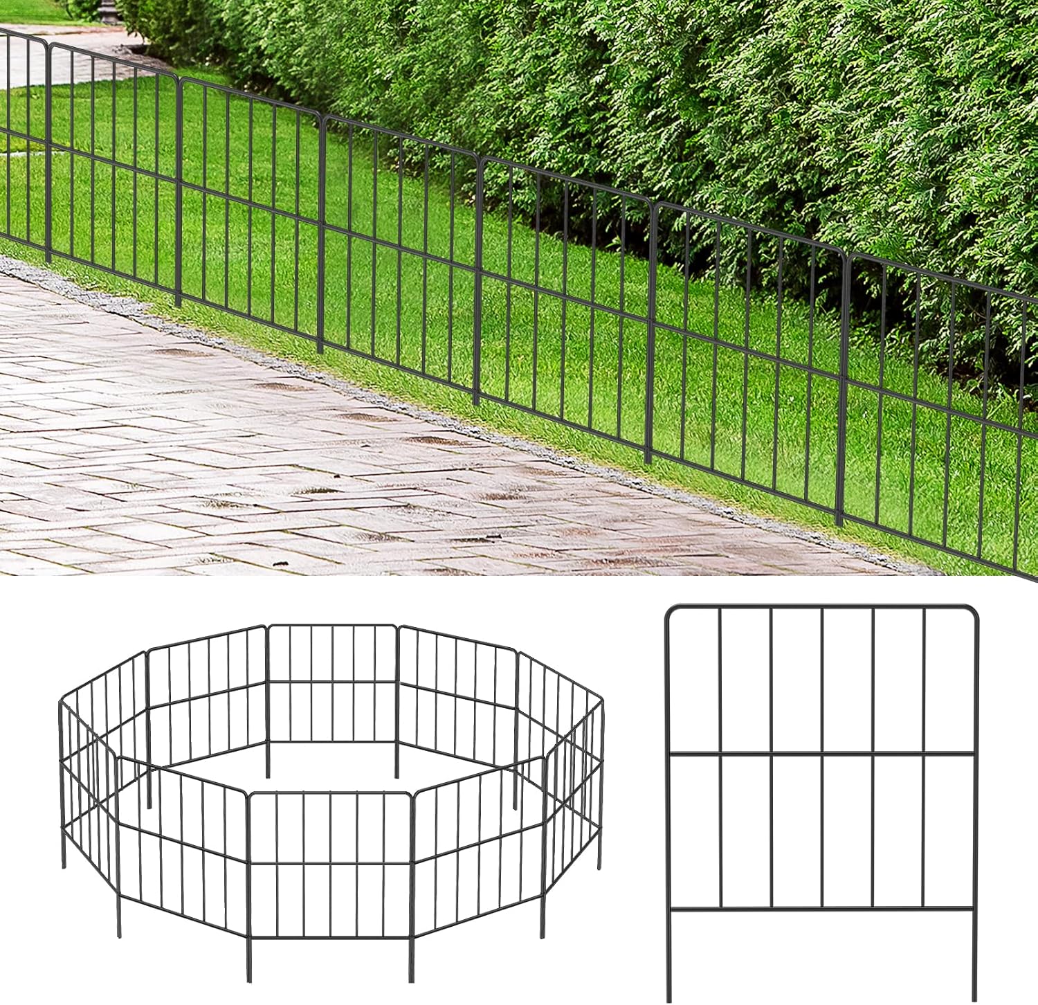 OUSHENG Valla decorativa pequeña para jardín, valla de 10 pies de largo x 16.5 pulgadas de alto, panel de alambre de metal resistente al óxido,