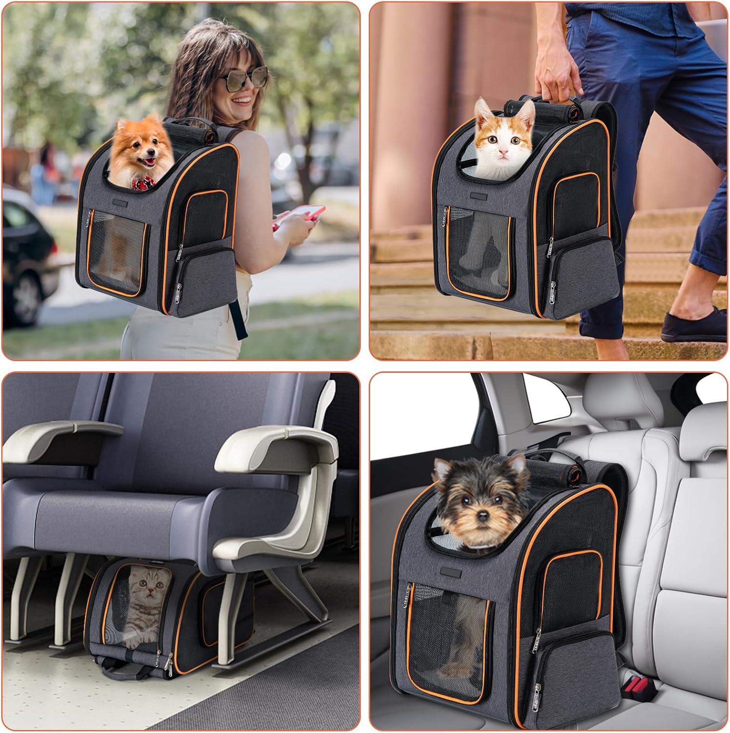 Mochila transportadora para gatos, mochila para perros pequeños, medianos y gatos, mochila expandible aprobada por aerolíneas para perros pequeños,