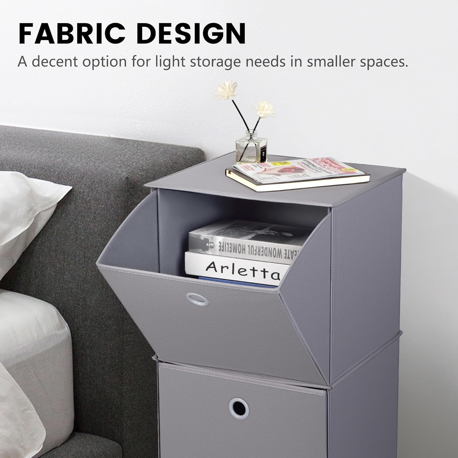 JOMOLA Cómoda de tela enrollable con 2 cajones, organizador plegable para ropa, gris, ligero, cajón de almacenamiento para dormitorio, sala de