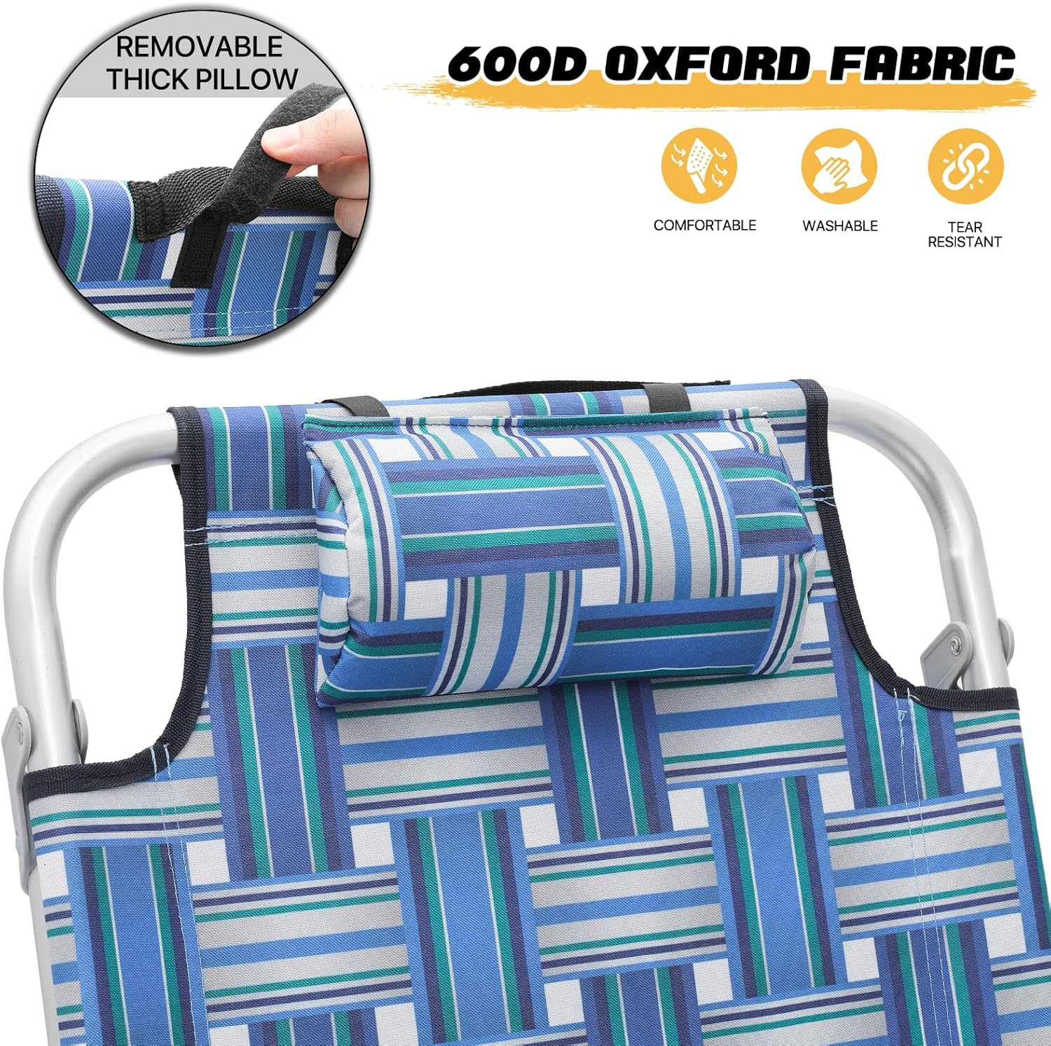 MoNiBloom Asiento de perfil bajo, ligero, portátil, plegable, silla de playa con soporte para tazas, bolsa enfriadora, resistente al aire libre,