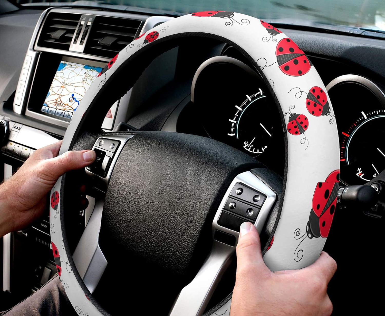 Funda protectora para volante de automóvil, diseño de mariquita roja, naturaleza, insectos, elástica, esponja, elástica, para vehículos, camiones,