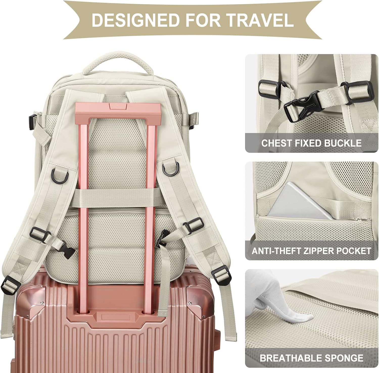 WONHOX Mochila de viaje grande para computadora portátil aprobada para el vuelo, mochila de negocios para mujeres y hombres Mochila de Viaje