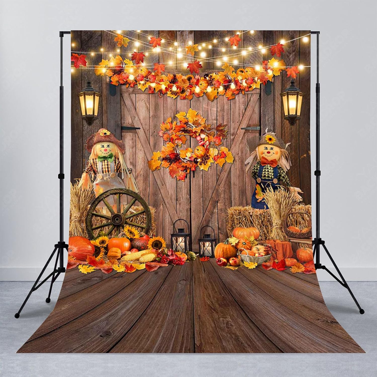 Avezano Fondo de Acción de Gracias, hojas de arce, calabaza, puerta de granero, fotografía, pajar, espantapájaros, decoración de fiesta de baby
