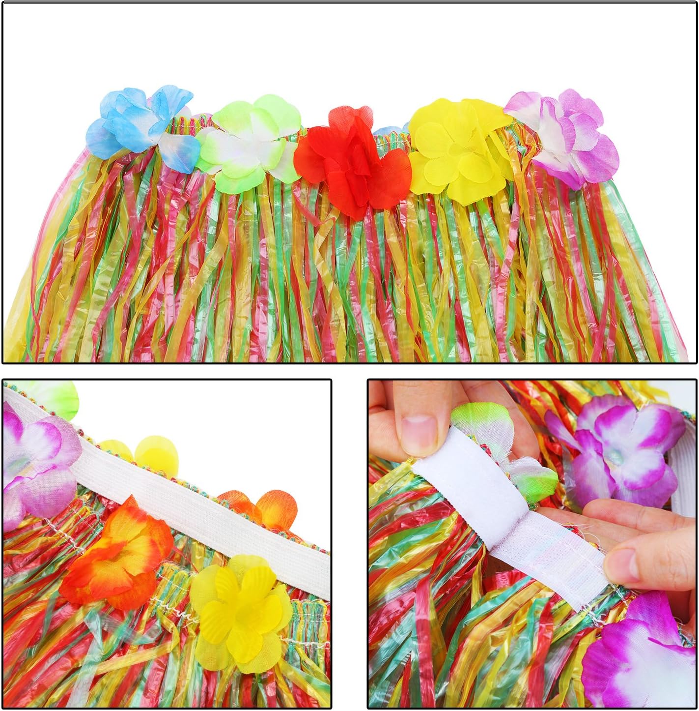 Shappy Juego de 2 faldas hula hawaianas de hierba Luau falda de baile con Leis para mujer, pulseras de flores, diadema y collar