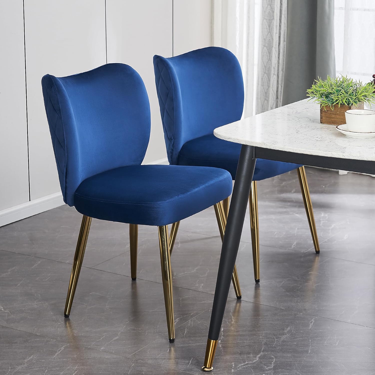RHYNZEE Sillas de terciopelo sin brazos para sala de estar, comedor con patas de metal dorado, silla auxiliar tapizada moderna de mediados de siglo