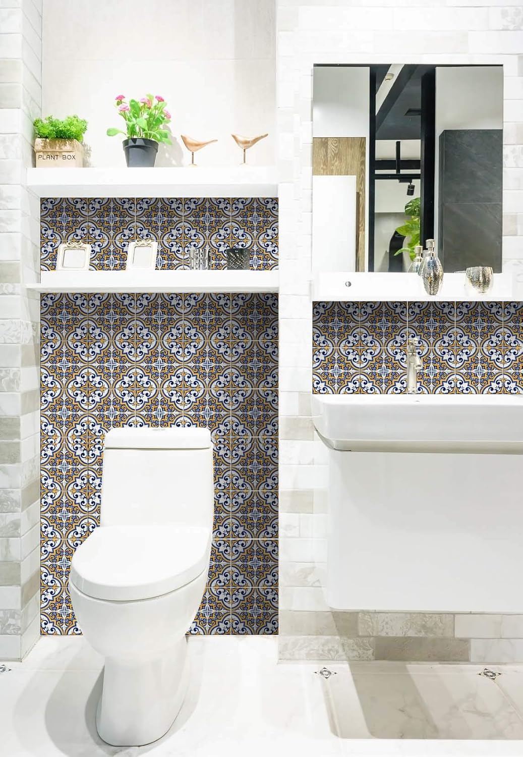 Adhesivos para azulejos Mi Alma, 24 unidades, Talavera, plantillas de pared, calcomanías para despegar y pegar, fácil aplicación, ideal para baño,