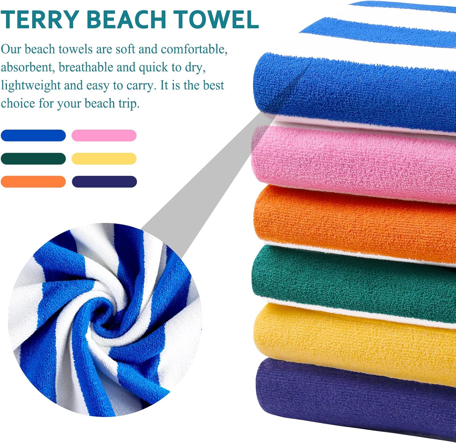 Genovega 4 Packs Oversized Stripe Beach Towel Soft Super Absorbent for Men Women Adults