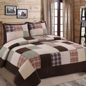 Cozy Line Home Fashions Brody Farmhouse – Juego de ropa de cama reversible con diseño de retazos reales a rayas de chocolate (cuadros marrones, Cozy Line Home Fashions Brody Farmhouse – Juego de ropa de cama reversible con diseño de retazos reales a rayas de chocolate (cuadros marrones,