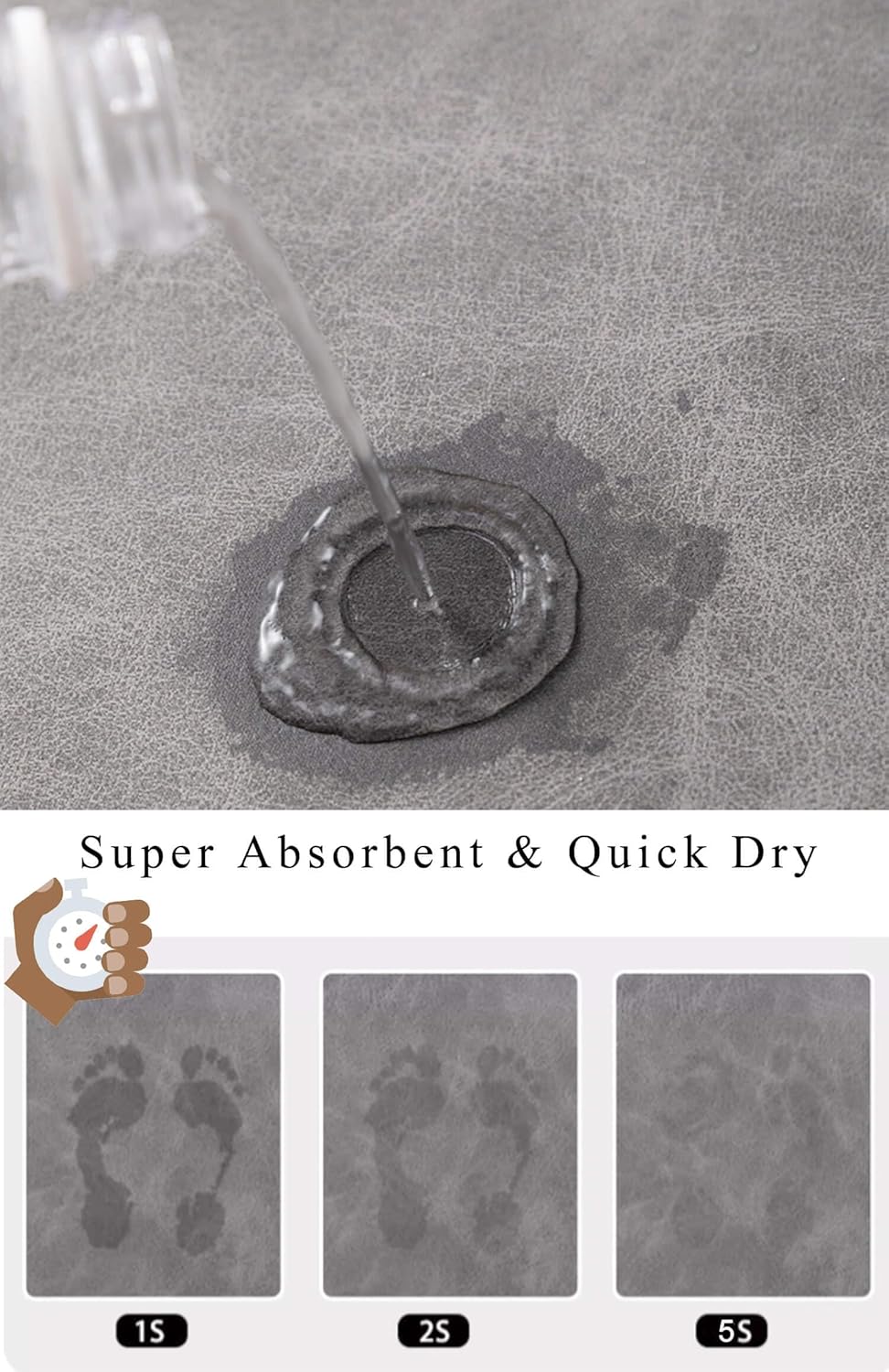 Tapete de baño de secado rápido, tapete de baño de diatomita, súper absorbente, antideslizante, lavable, parte inferior de goma duradera, para baño,