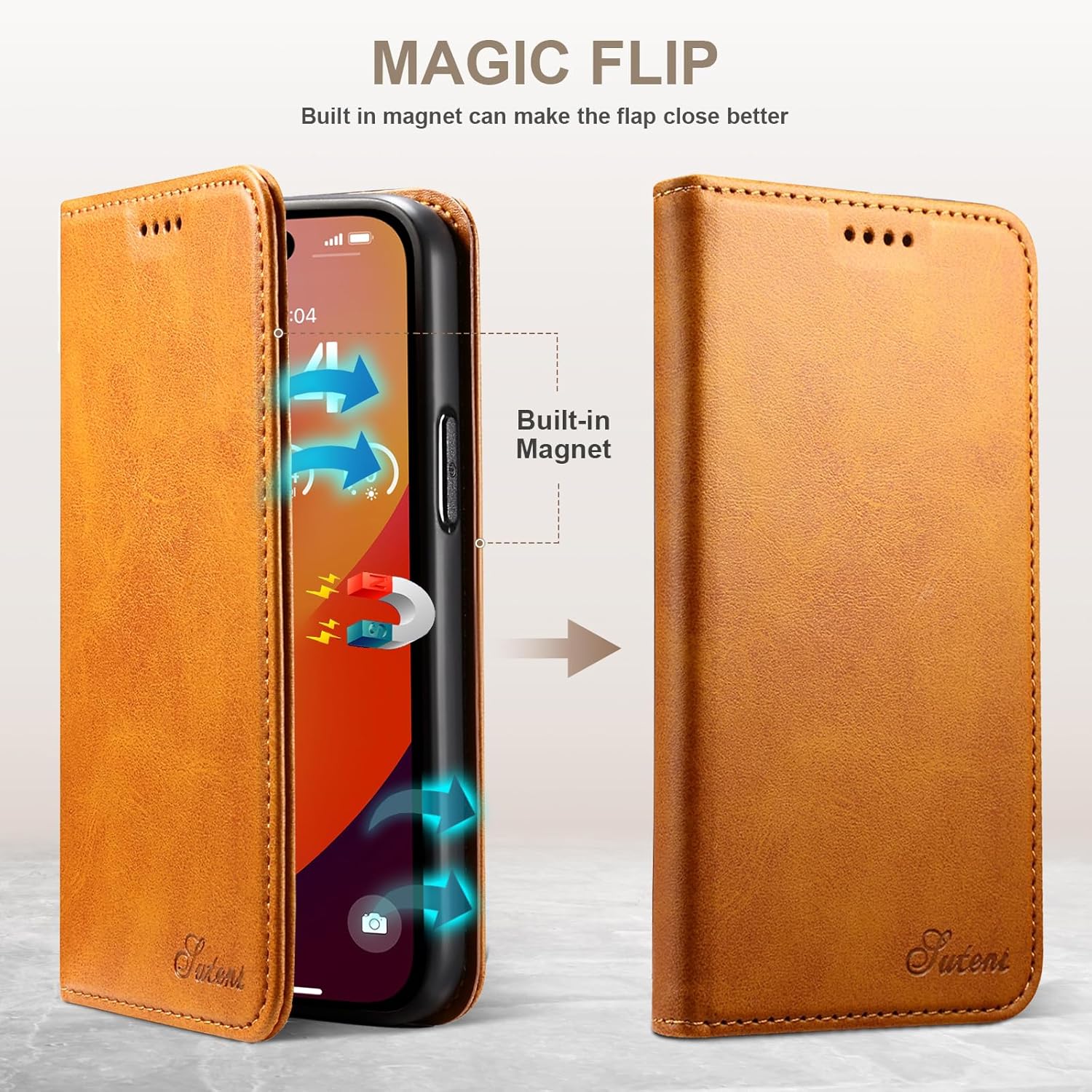 Funda para iPhone 15 Pro, funda de piel sintética de lujo con función atril y tarjetero magnético, a prueba de golpes, funda protectora para iPhone