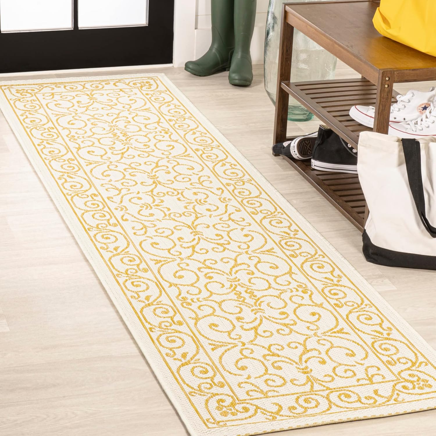 JONATHAN Y – Tapete Charleston de tejido texturizado de filigrana, vintage, para interiores y exteriores, rojobeige, SMB106B-28, 2 x 8 pies Tapete