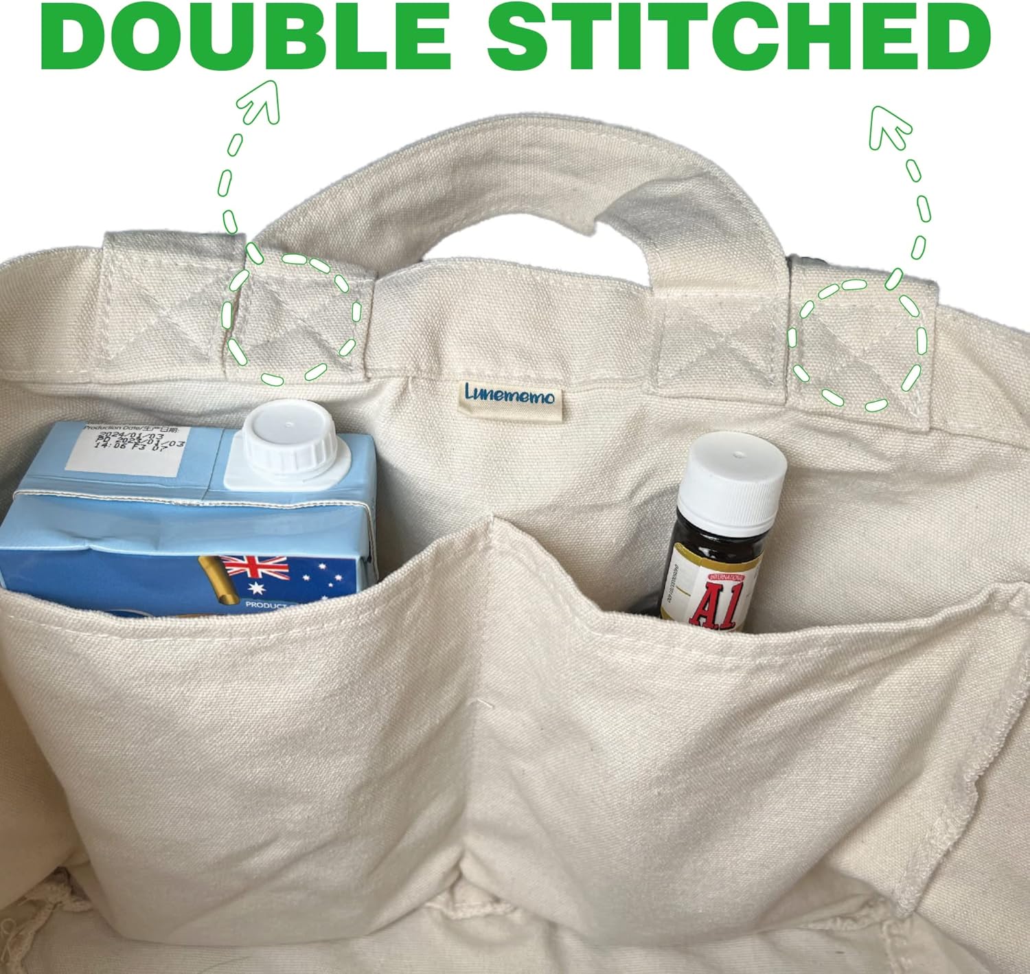 Bolsas de comestibles reutilizables, asas dobles anchas, 6 bolsillos interiores, bolsas de compras de lona, resistentes, plegables, lavables,