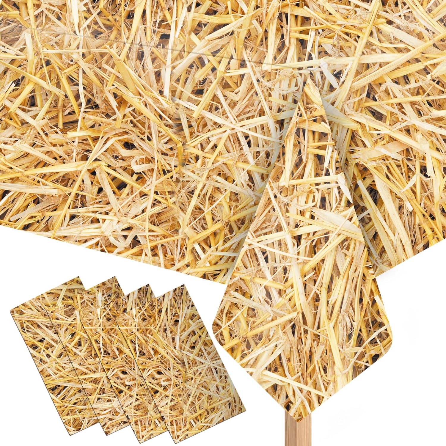 LANMANUO 4 manteles de paja con balas de heno para decoración, mantel de plástico impermeable de Western Farm, suministros de fiesta de vaquero, 54