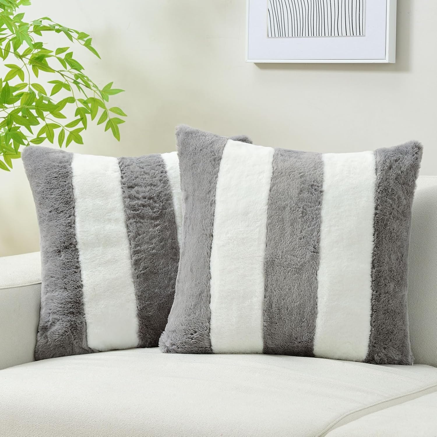 Juego de 2 fundas de almohada de 18 x 18 pulgadas, piel sintética suave de conejoparte trasera de terciopelo, fundas de cojín cuadradas decorativas
