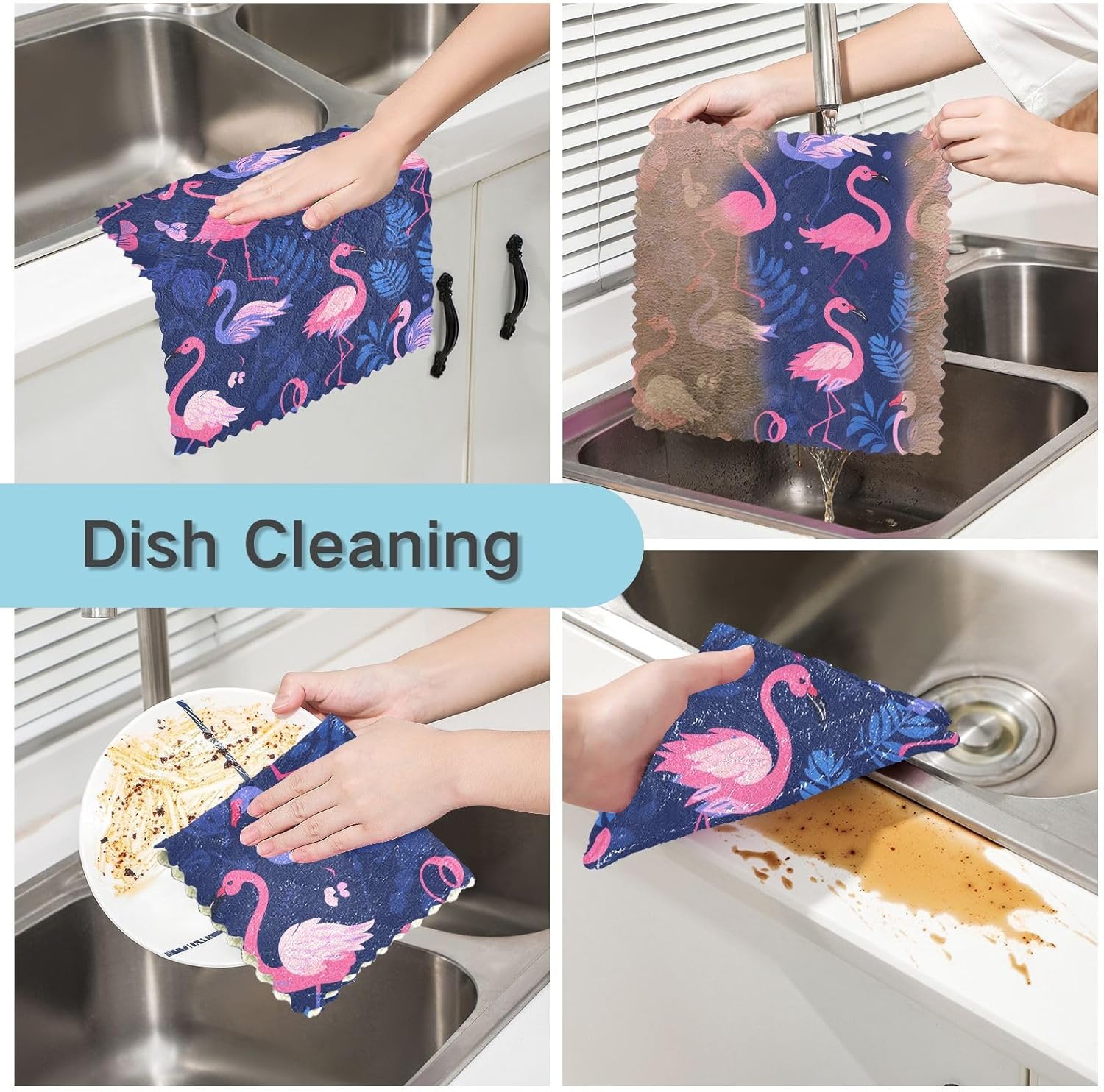 Toalla absorbente de microfibra rosa y azul Flamingo Juego de toallas de té de vacaciones Terry paño de cocina toallas de mano colgantes