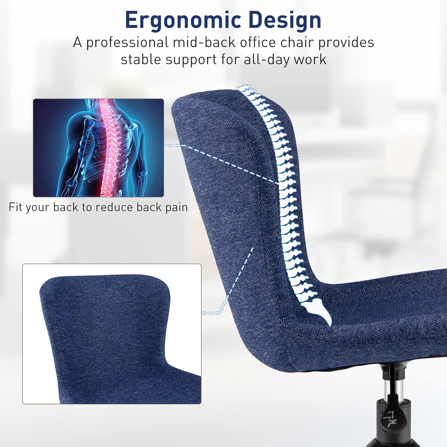 Giantex Silla de oficina en casa con ruedas, silla giratoria de computadora con respaldo medio, silla de ocio de lino ajustable para sala de estar,