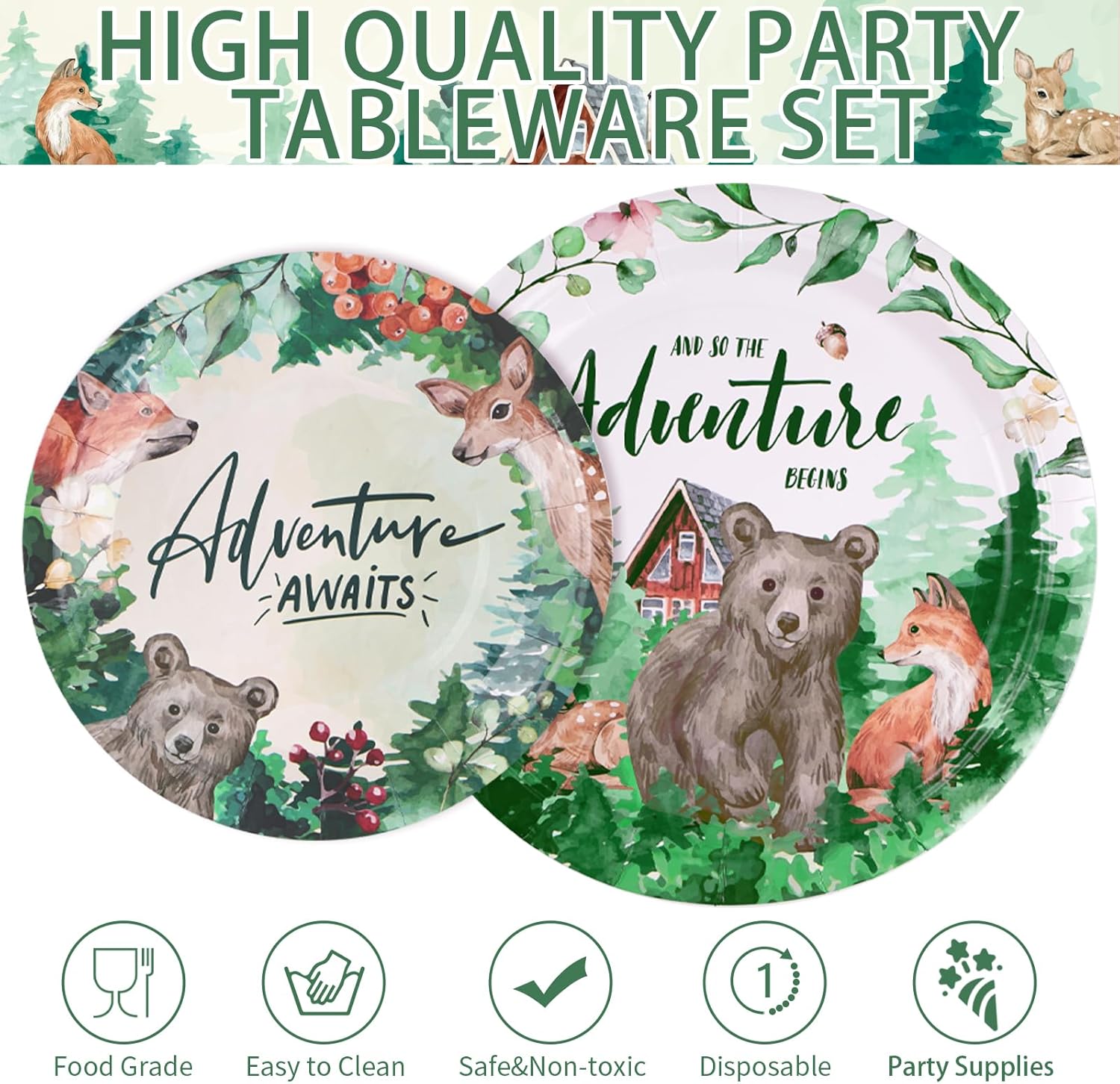 96 piezas de decoración de fiesta de aventura que espera, suministros de aventura para fiestas, platos de aventura que espera, servilletas,