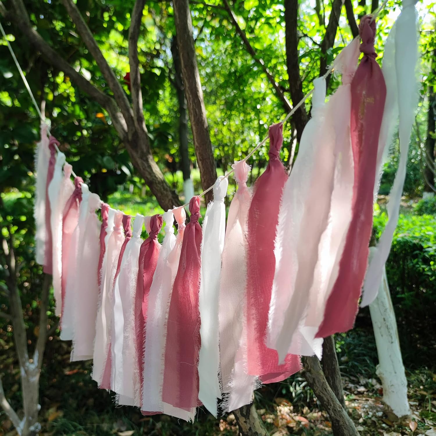 Guirnalda de gasa Tsaasel para boda, fiesta de té (coral + melocotón pálido + marfil) pancartas de flecos para despedida de soltera, mujeres,