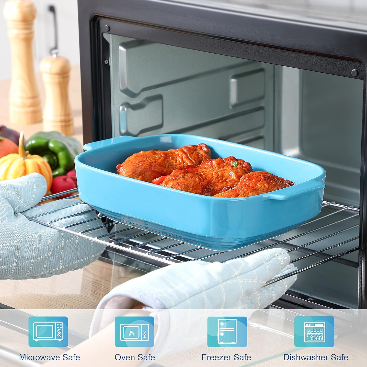 LOVECASA Juego de 3 cacerolas para horno, platos de cerámica para hornear, sartenes rectangulares para lasaña profundas con asas, moldes para
