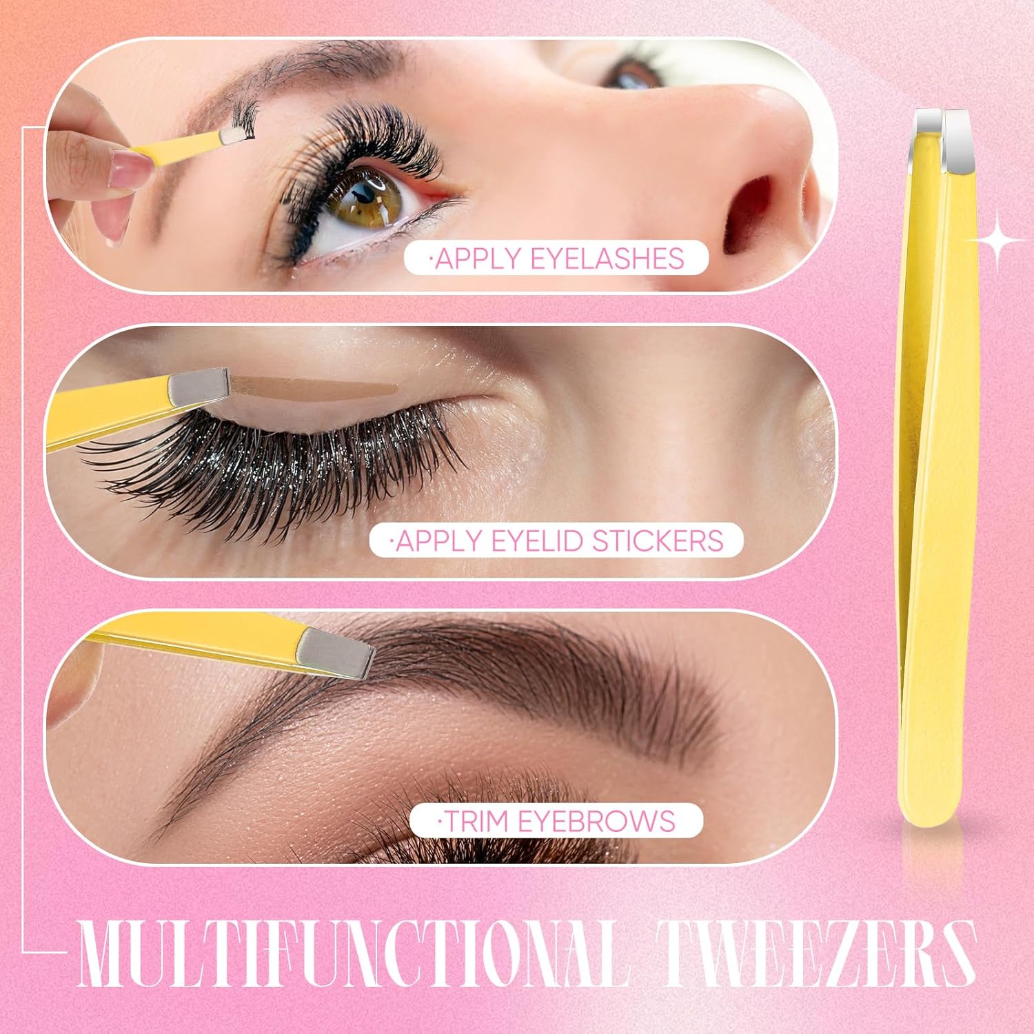 Juego de 6 herramientas aplicadoras de pestañas, pinzas de pestañas para extensiones de pestañas, tijeras de pestañas postizas de acero inoxidable,