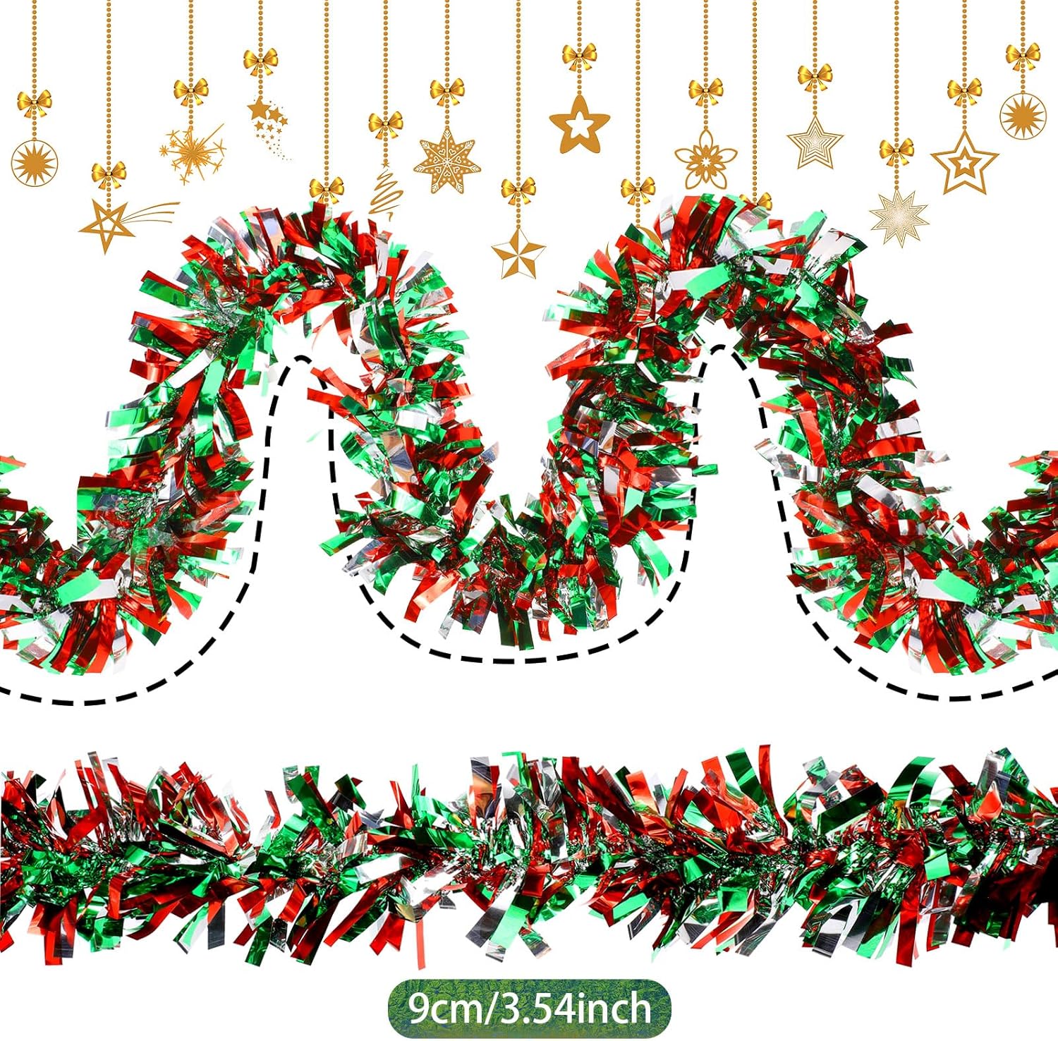 Guirnalda de oropel de Navidad de 200 pies, decoración de árbol de Navidad, guirnalda de oropel con brillantina, guirnalda metálica para colgar al