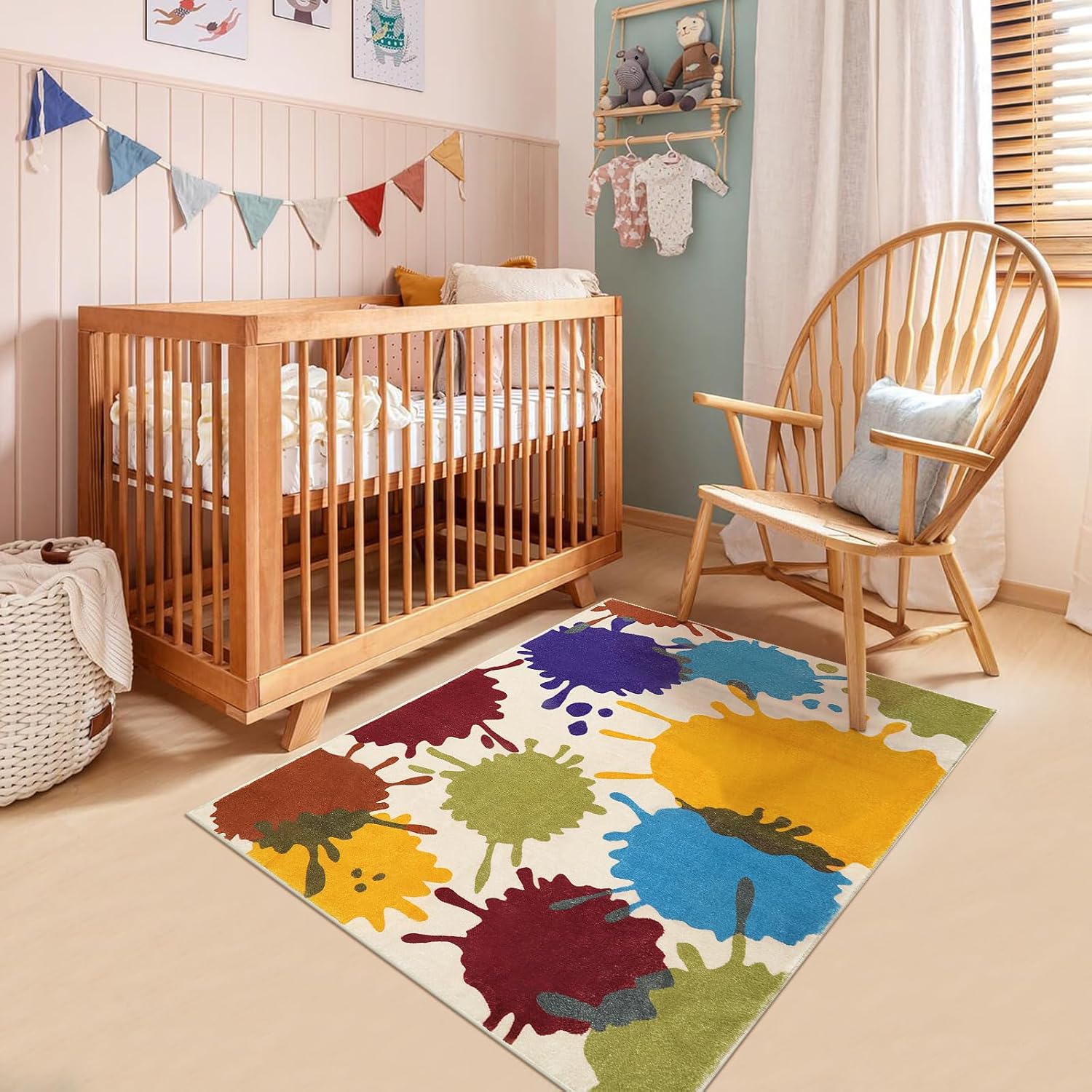 Alfombra colorida para habitación de niños, 3 x 5 pies, lavable a máquina, para sala de juegos, alfombra de área de arco iris para aula, alfombra