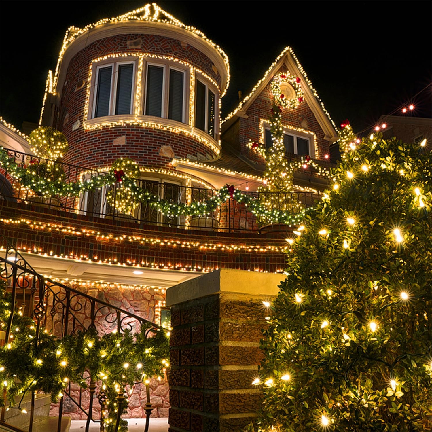 WATERGLIDE Guirnalda de 1000 luces LED de Navidad, 328 pies, cable verde, luces LED decorativas con control remoto y 8 modos, impermeable para