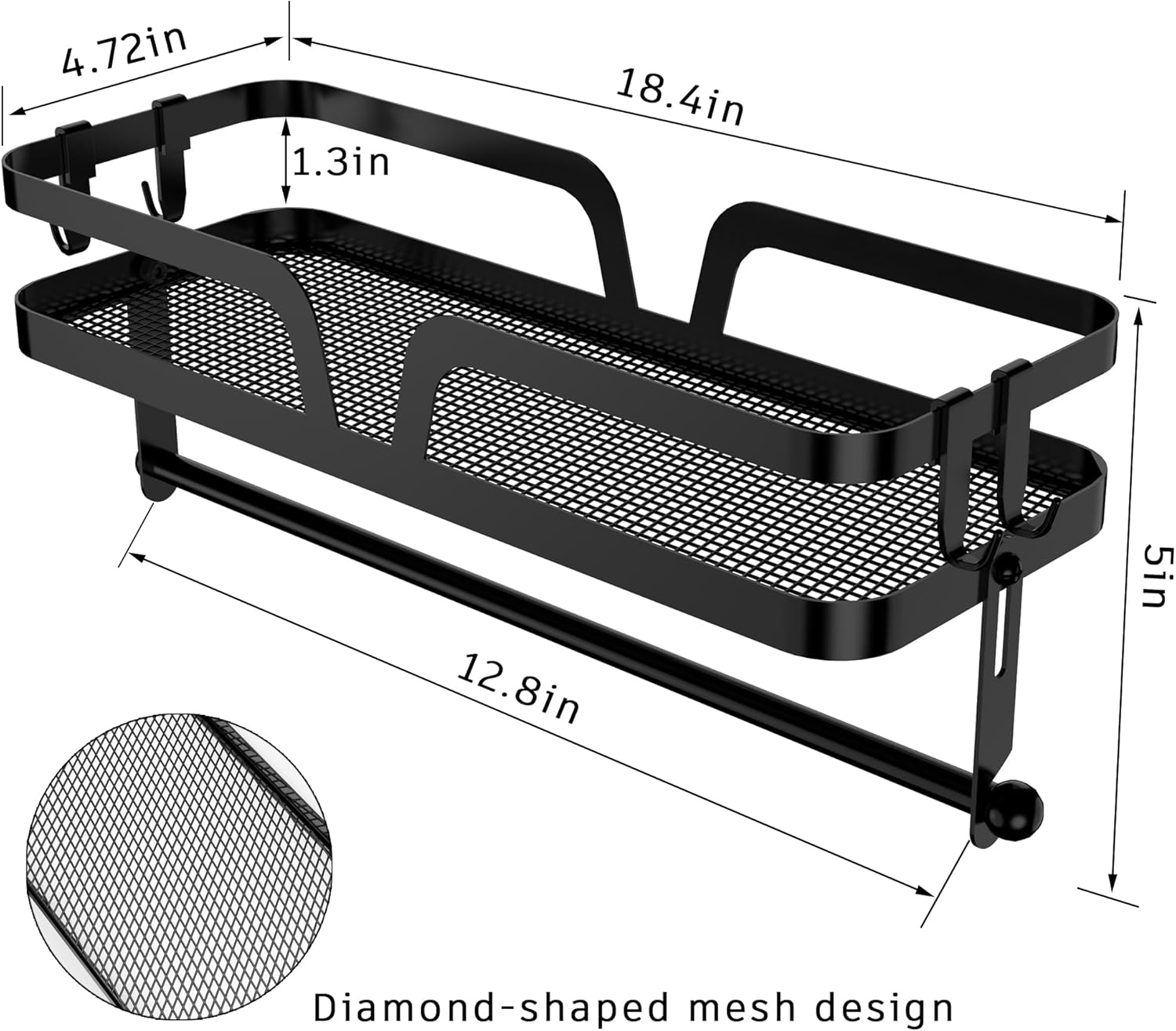 Taozun Soporte para toallas de papel con estante, soporte para papel de cocina, estante para especias, soporte para rollos de papel negro, soporte