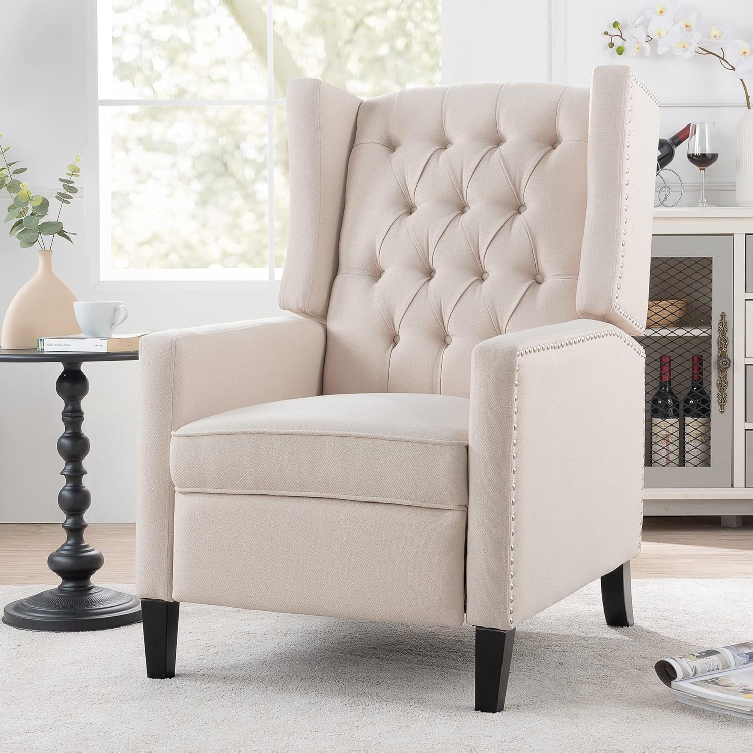 Wingback – Silla reclinable de tela, moderna con respaldo alto, cómoda silla de lectura, sillas con respaldo copetudo con brazos para dormitorio y