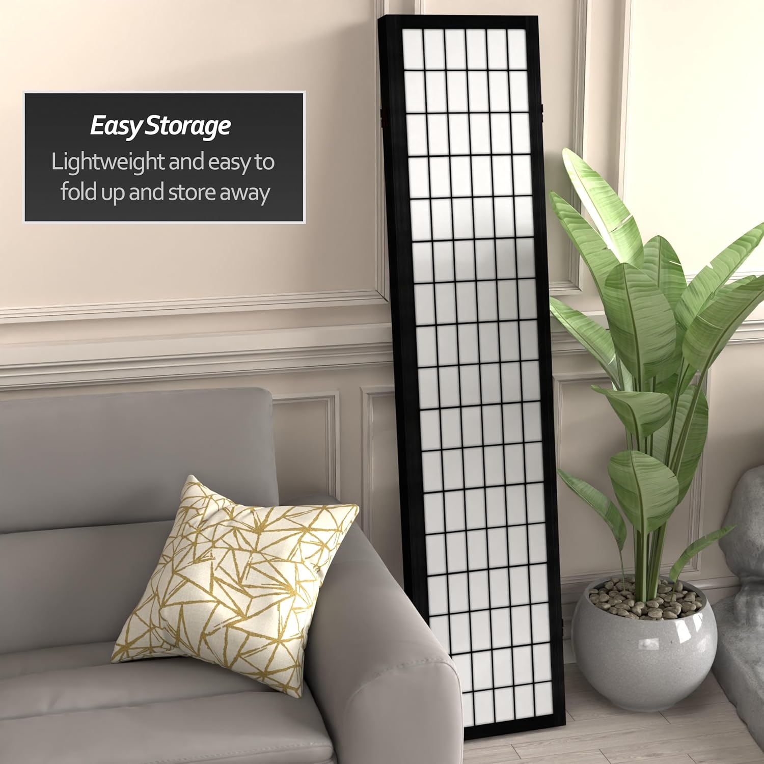 Oriental Furniture – Divisor de habitación de lona para ventana de 6 pies de alto, color negro, 3 paneles