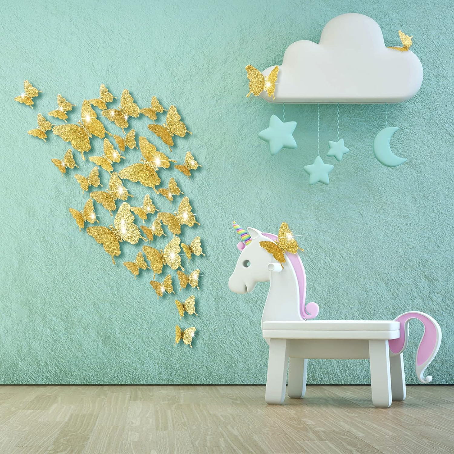 48 piezas de decoración de pared de mariposa, espejo de bricolaje, calcomanías de mariposa 3D, calcomanías de mariposa extraíbles para el hogar,
