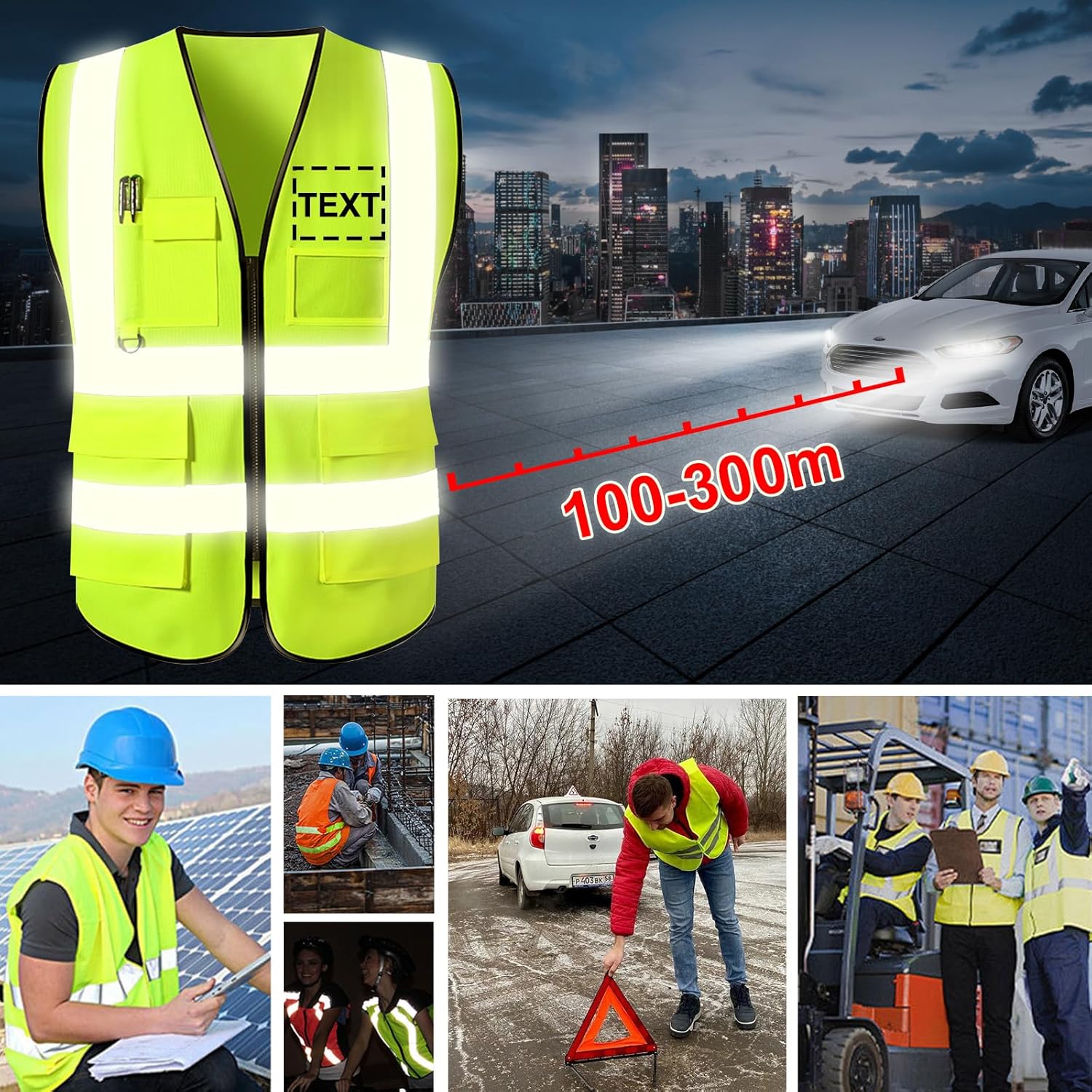 Chaleco de seguridad personalizado para hombres con 5 bolsillos, chaleco reflectante de alta visibilidad, logotipo para construcción de emergencia,
