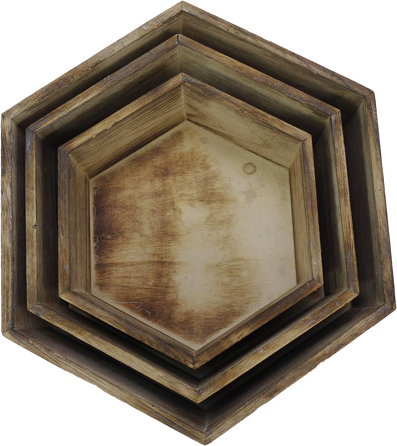 Admired By Nature – Juego de 3 cajas de madera color marrón de 11.8 pulgadas ABN5E100-NTRL – Recipiente hexagonal