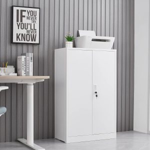 GREATMEET Armario de almacenamiento de metal con puertas de bloqueo, armario de almacenamiento plegable con 2 estantes ajustables, armario de GREATMEET Armario de almacenamiento de metal con puertas de bloqueo, armario de almacenamiento plegable con 2 estantes ajustables, armario de
