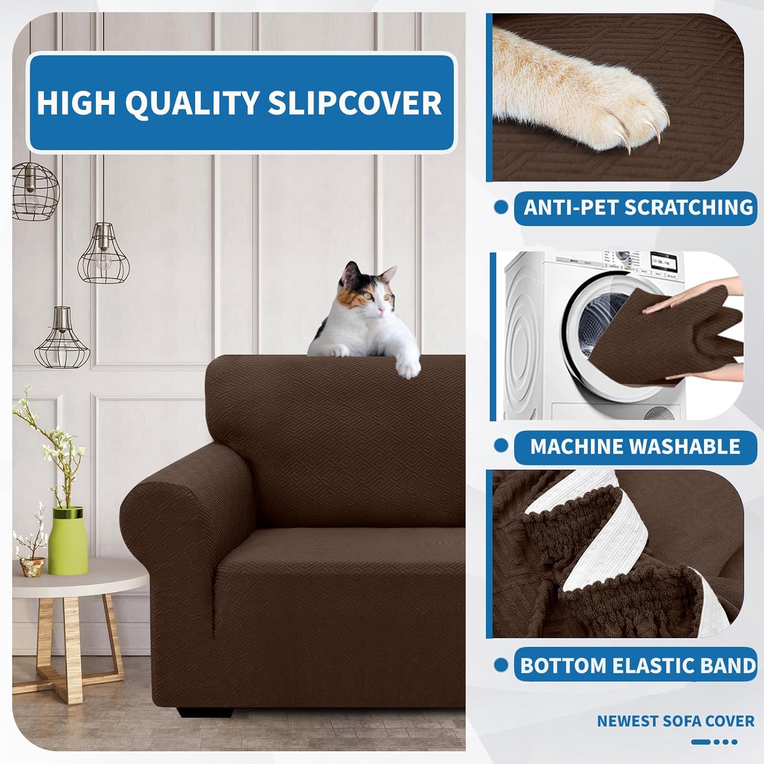 Fundas de sofá de 1 pieza para sofá de 2 cojines, fundas elásticas de alta elasticidad de jacquard para sala de estar, mascotas, perros, sofá